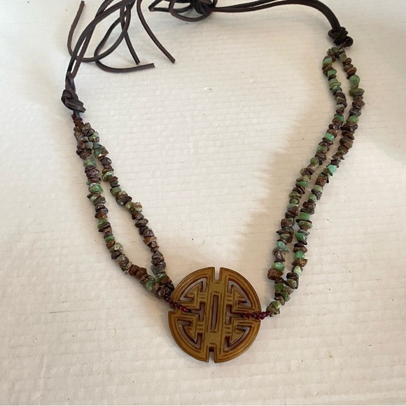 Brown Nephrite Jade Ornate Carved 2.25" Pendant Adjustable Statement Necklace - Picture 7 of 16